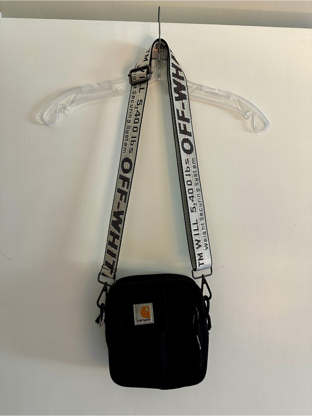 Carhartt WIP Black Crossbody Bag with Off-White Strap